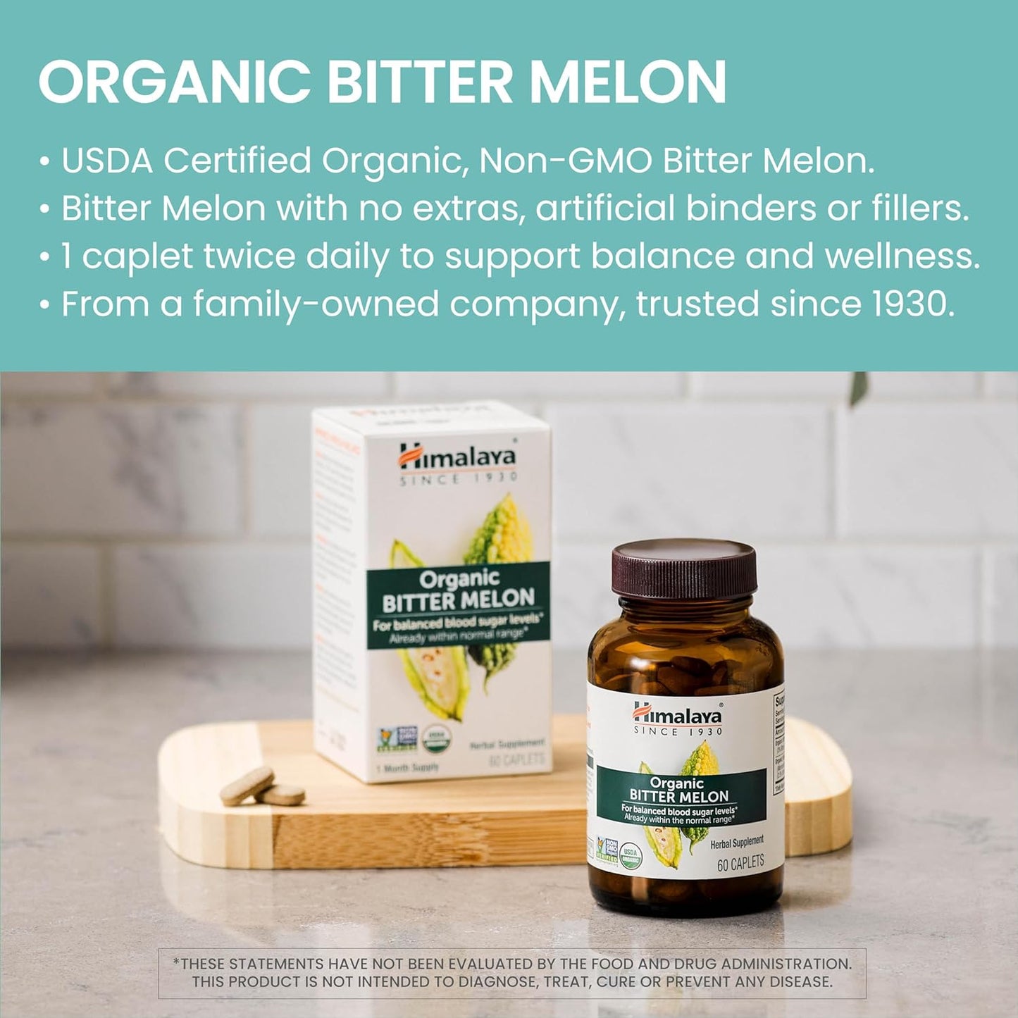 Organic Bitter Melon for Glucose Metabolism, 660 Mg, 60 Caplets, 1 Month Supply