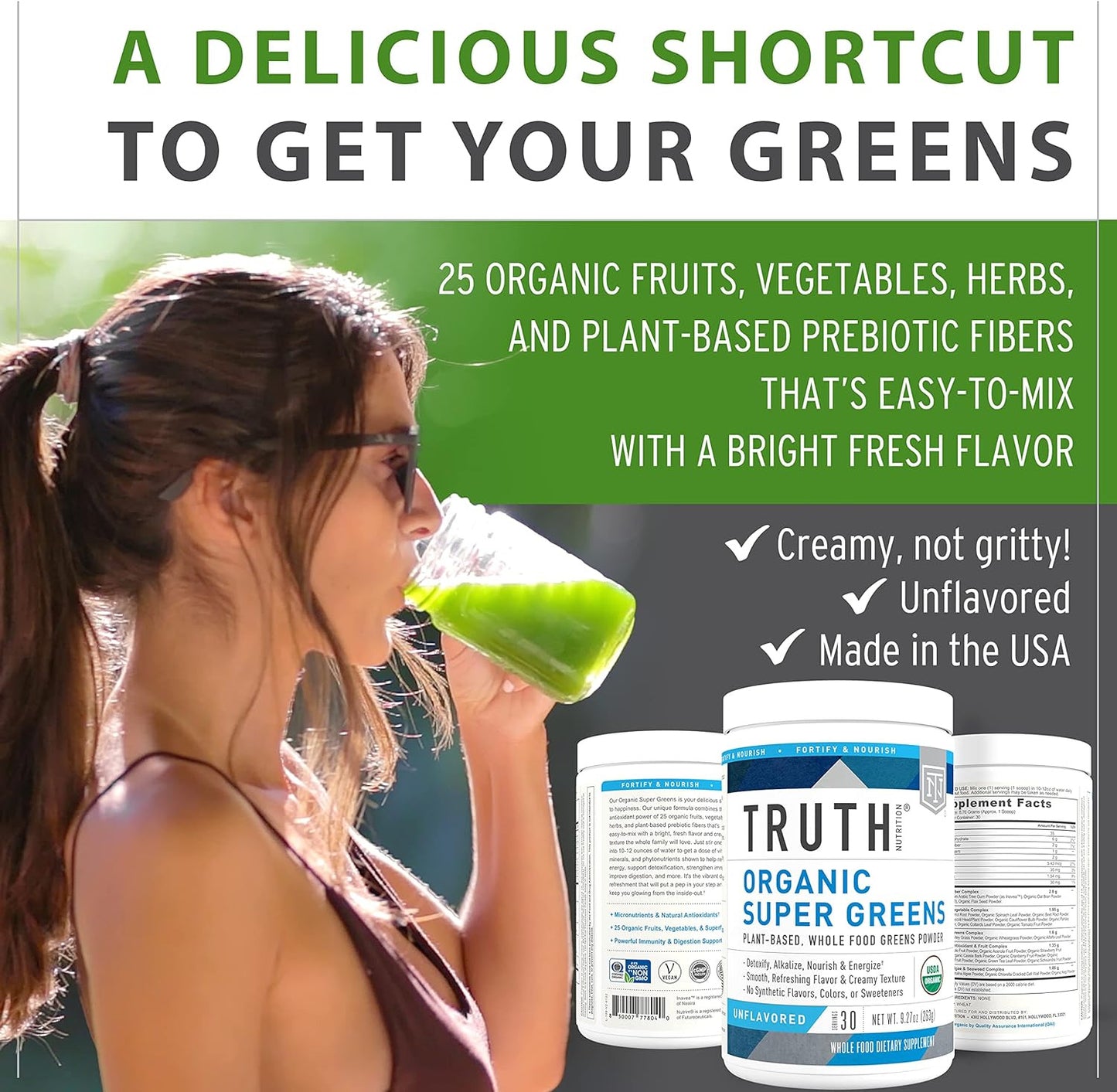 Super Greens Powder - Organic Green Superfood Powder to Boost Energy & Immunity,