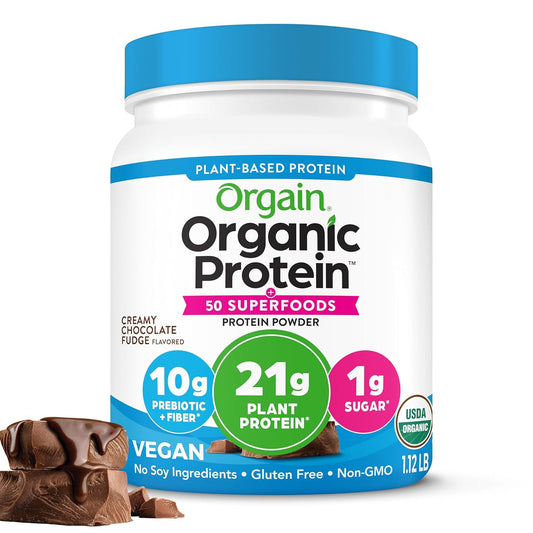 Organic Vegan Protein + 50 Superfoods Powder, Creamy Chocolate Fudge - 21G Plant