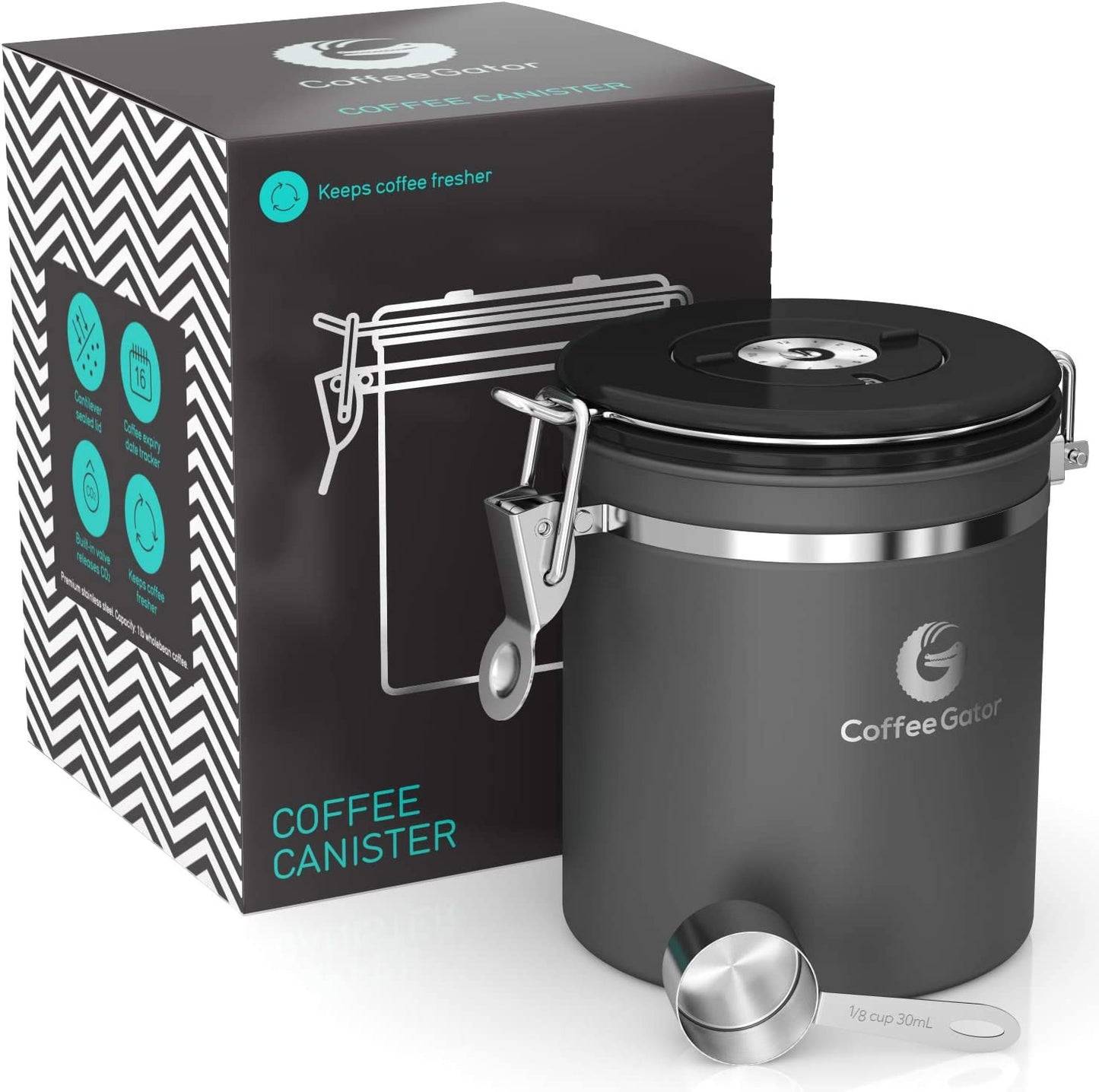 Coffee Canister, Stainless Steel Airtight Coffee Containers for Ground Coffee wi