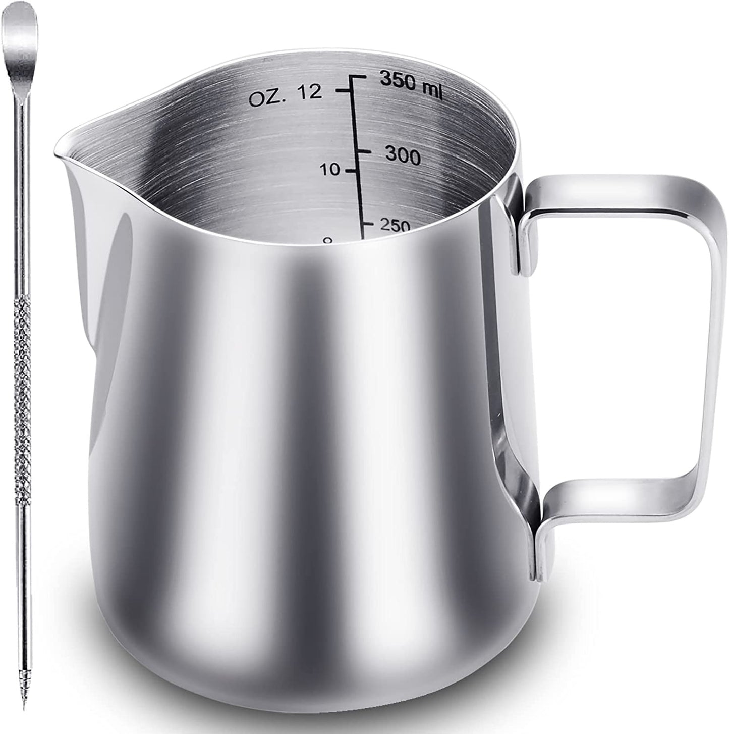 Stainless Steel Milk Frothing Pitcher 12 Oz, Espresso Steaming Pitcher with Deco