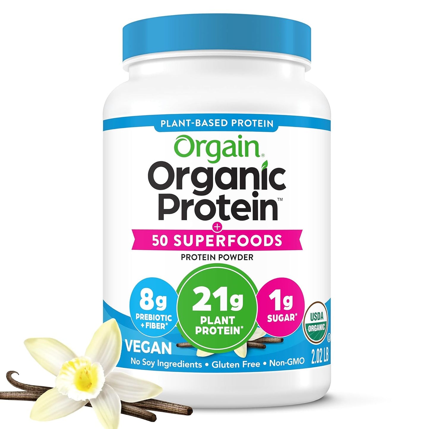 Organic Vegan Protein + 50 Superfoods Powder, Vanilla Bean - 21G Plant Based Pro