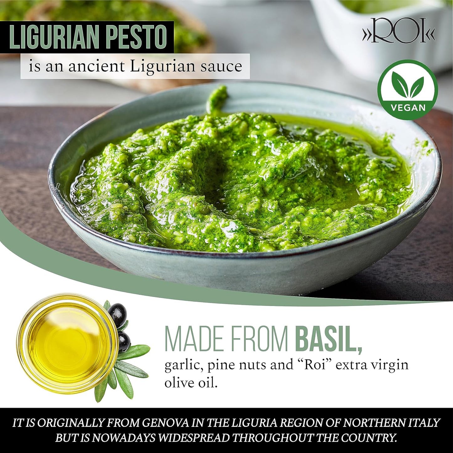 Pesto Sauce - Vegan Pesto - Fresh Ligurian Basil Pesto Made of Genovese DOP Basi