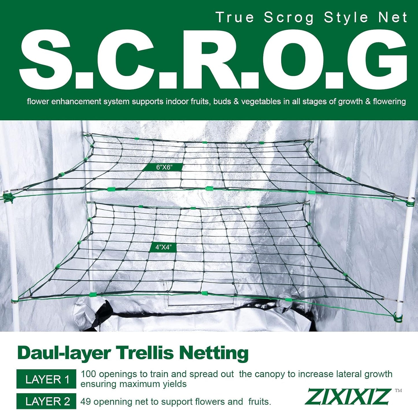 Trellis Netting for 4X4 Ft Grow Tents, Dual-Layer Flexible Net 3X3 Ft with Stain