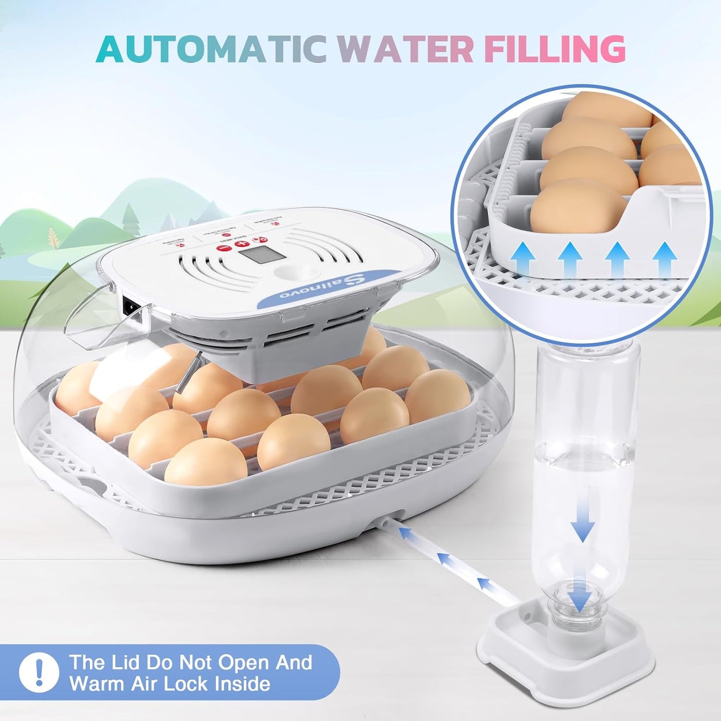 Egg Incubator for Hatching Chicks, 16-35 Eggs Incubator with Automatic Water Top