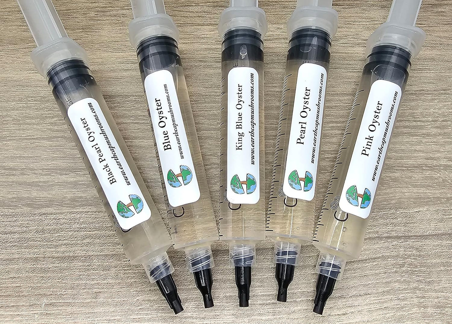 5 Pack Oyster Mushroom Liquid Cultures - Live Mycelium - Black, Blue, King, Pear