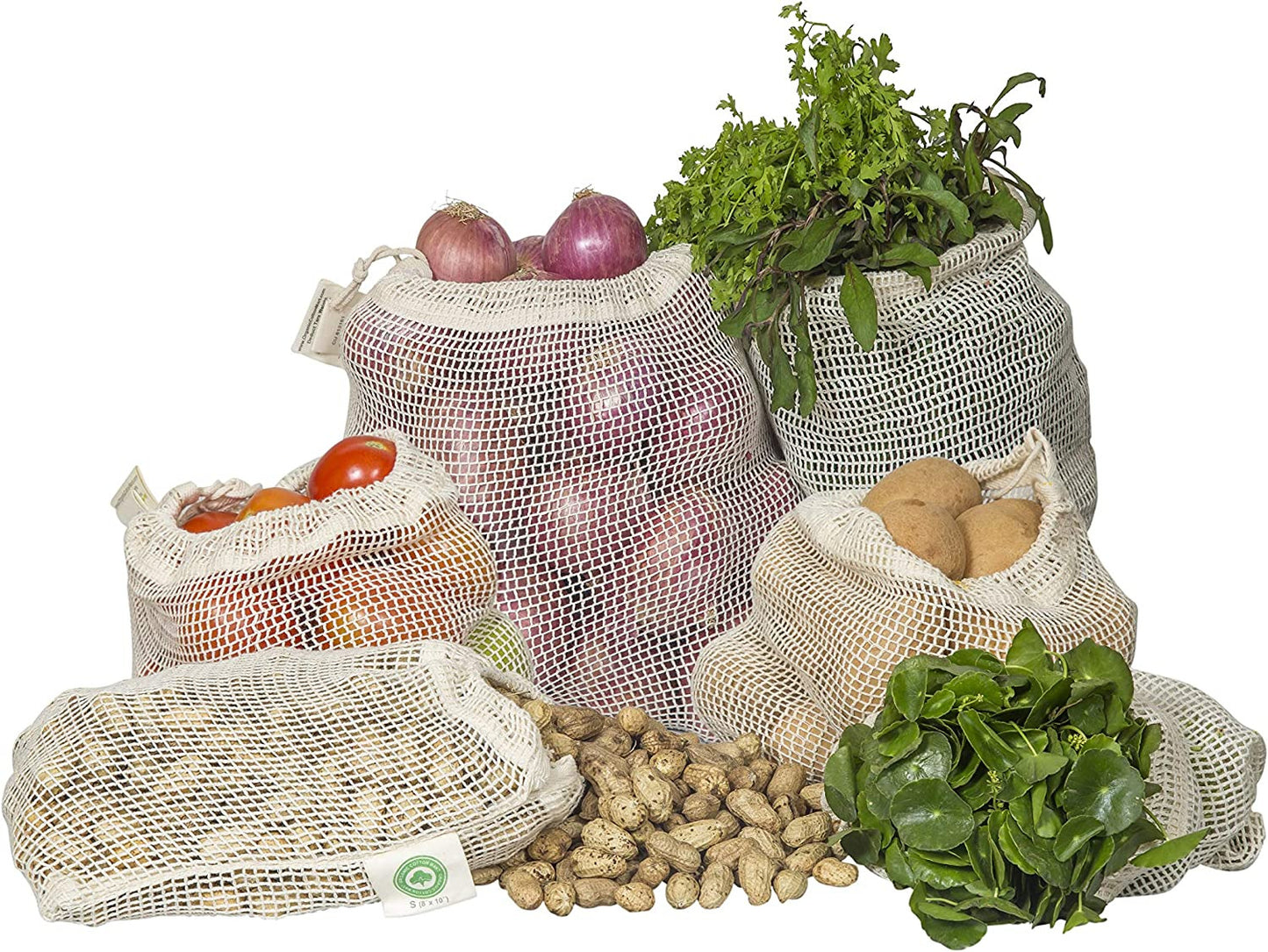 Reusable Cotton Mesh Produce Bags - 100% Organic Cotton, Durable, Double Stitche