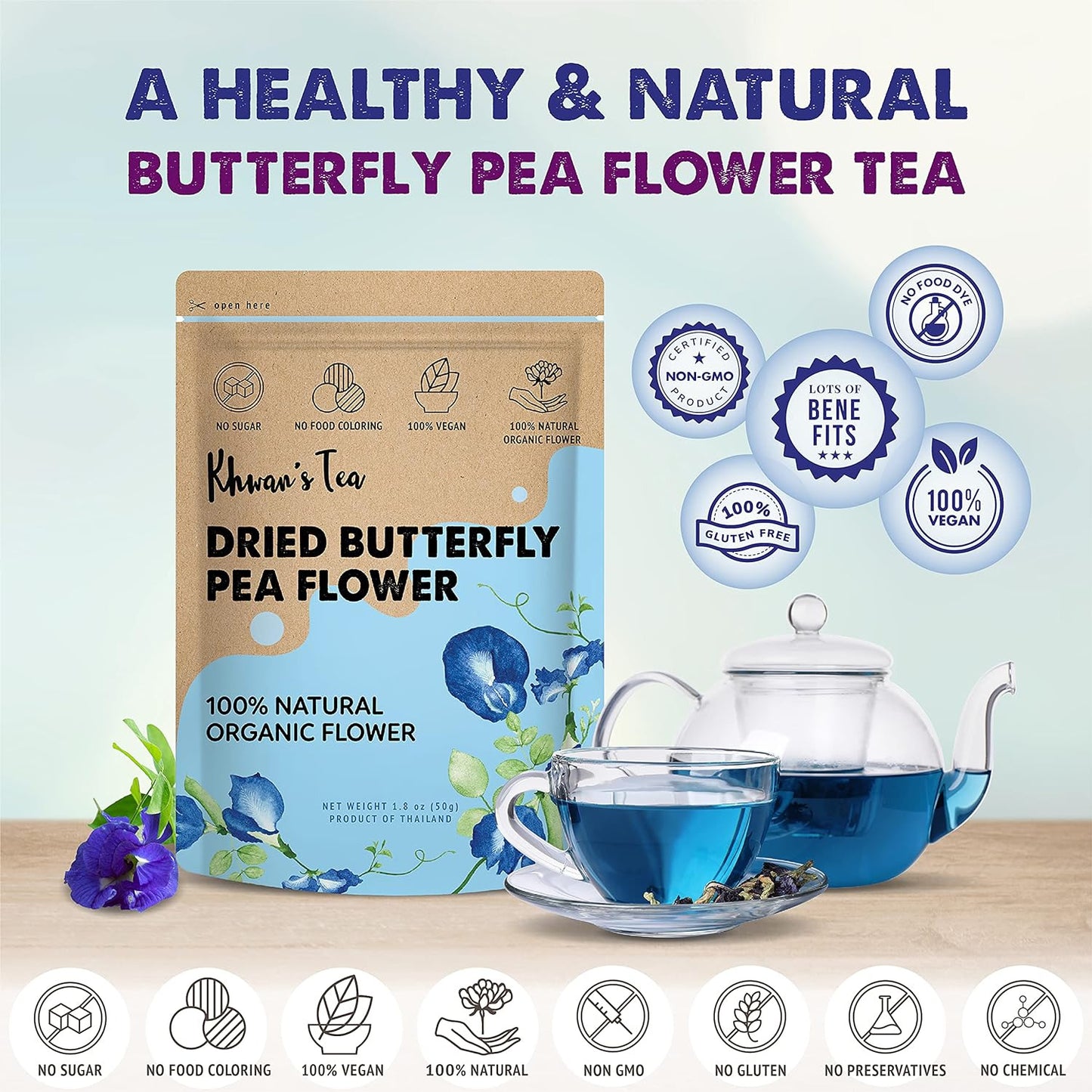 Dried Butterfly Pea Flowers Blue Tea Clitoria Ternatea Flower Herbal Tea Organic