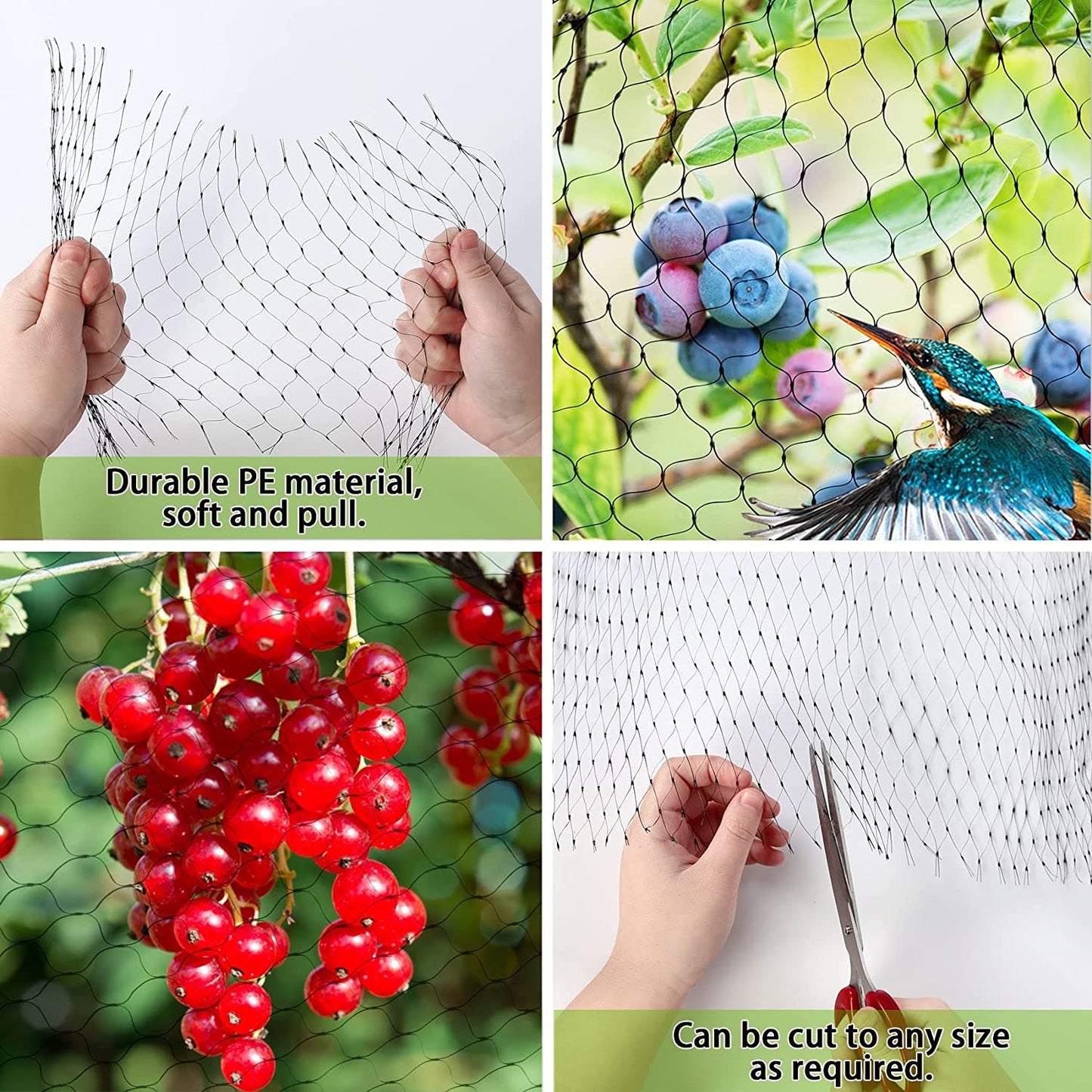 Bird Netting, 13 X 33 Feet Reusable Heavy Duty Fruit Tree Netting with 50Pcs Cab