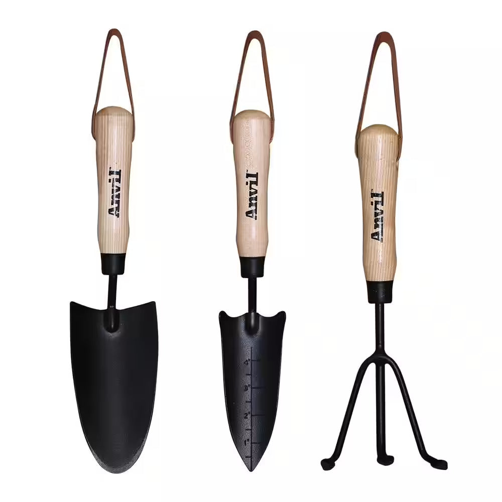 Carbon Steel 3-Pieces Set of Garden Trowel, Cultivator and Transplanter