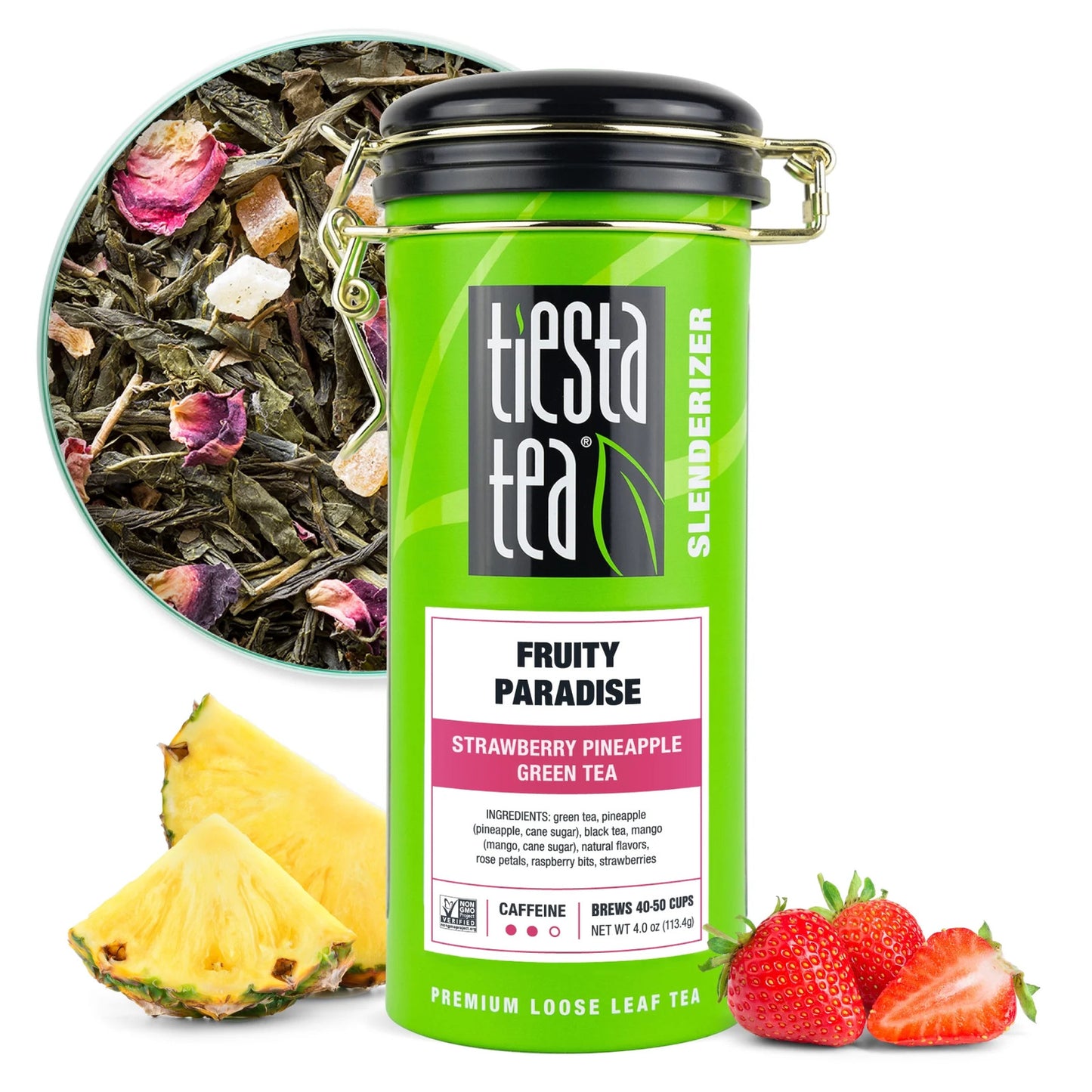 - Fruity Paradise, Slenderizer Loose Leaf Green Tea, Strawberry Pineapple Green