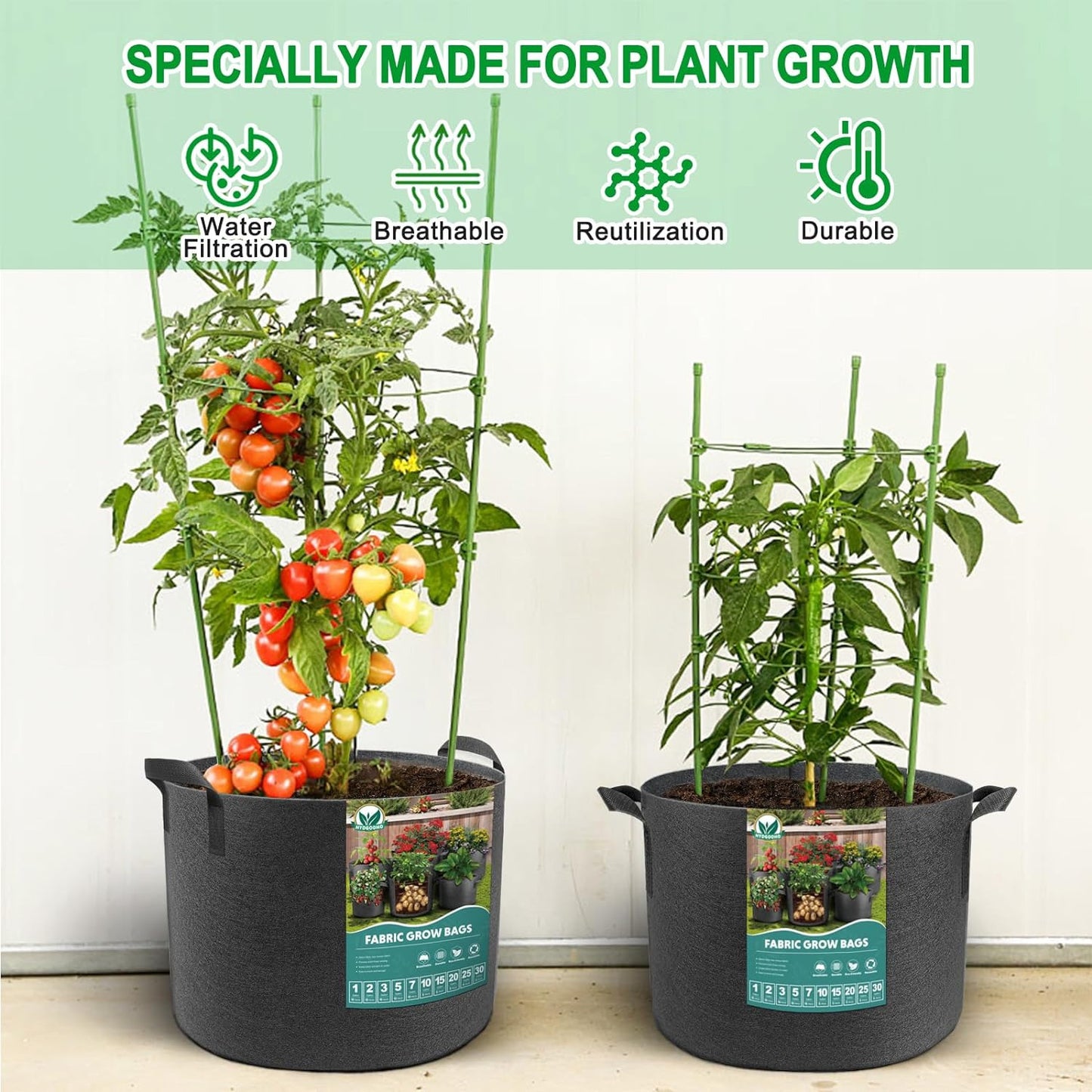 Plant Grow Bags 3 Gallons-10 Pack Multi-Purpose Nonwoven Fabric Pots with Durabl