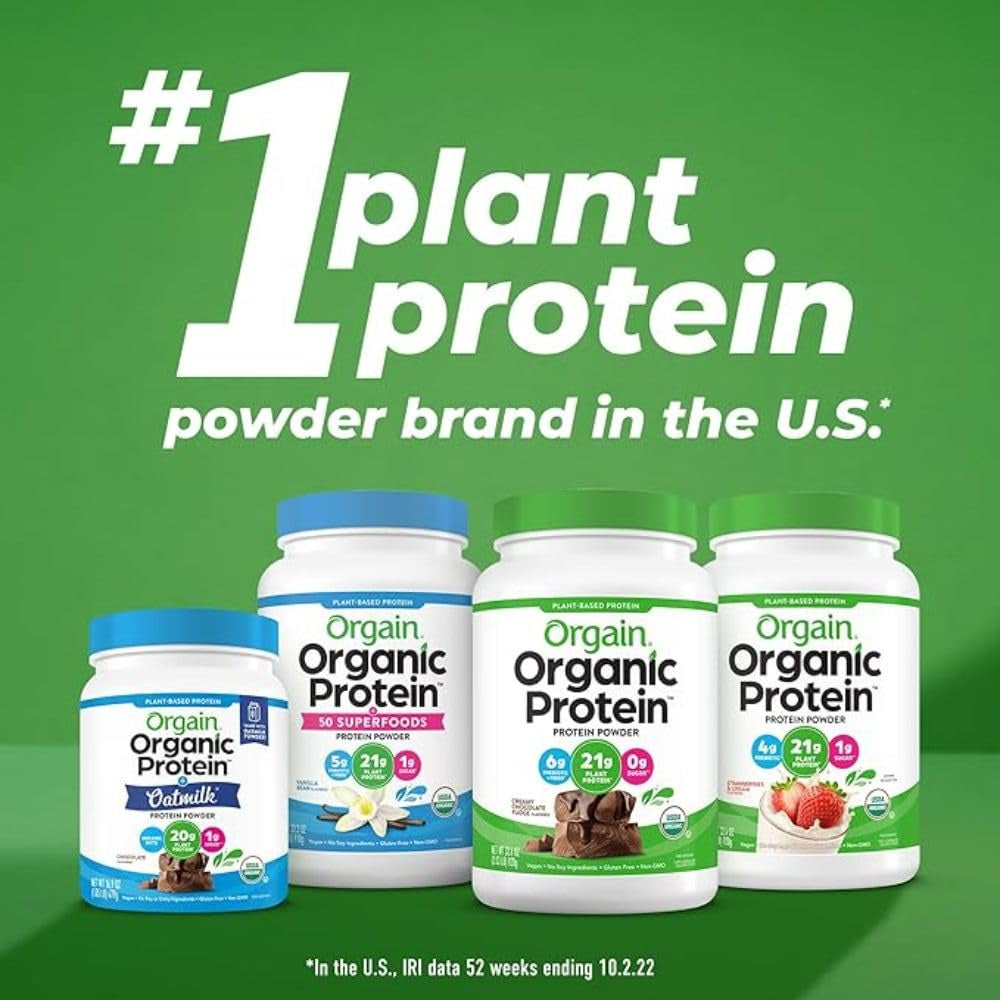 Organic Vegan Protein Powder, Natural Unsweetened - 21G of Plant Protein, 4G Pre