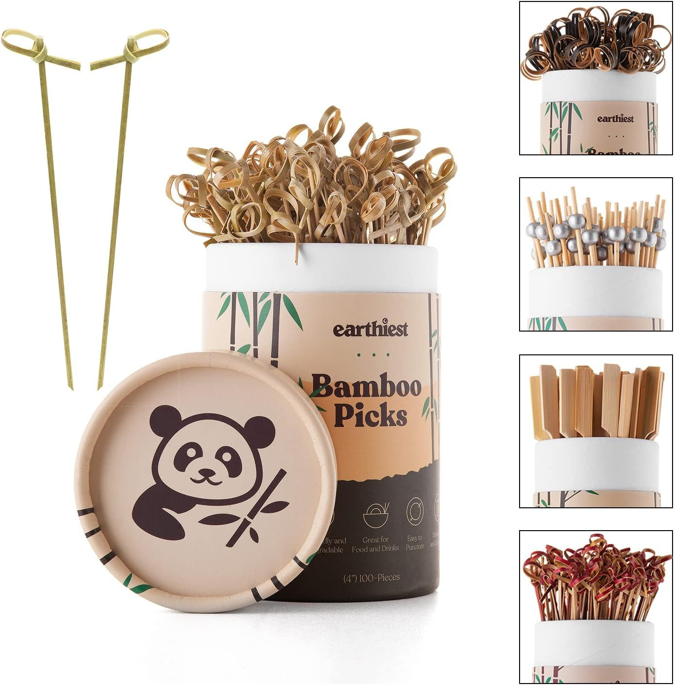 Bamboo Cocktail Picks for Appetizers, Drinks, Sandwiches & Kababs 4" (100Pcs) -