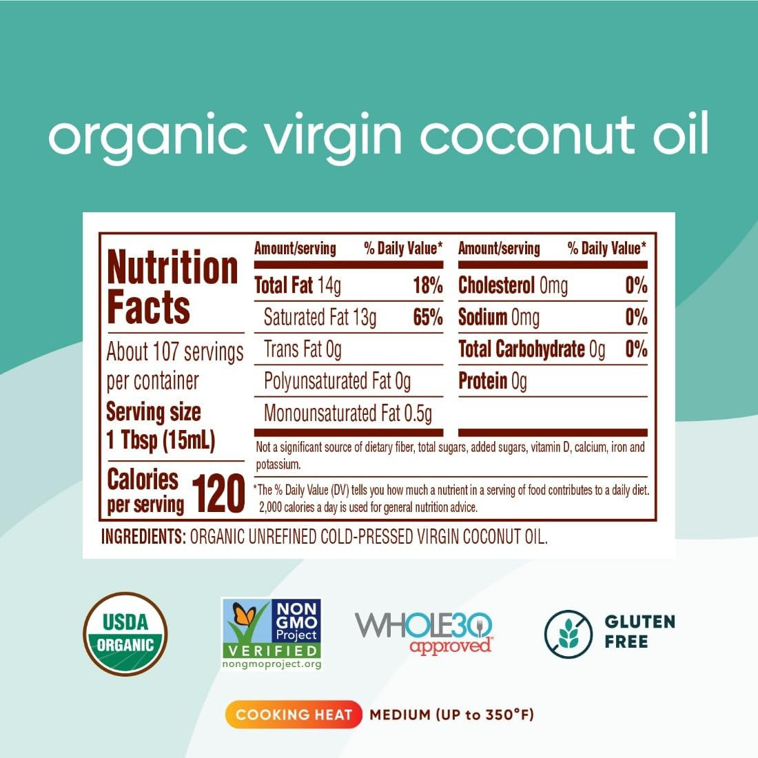 Organic Coconut Oil 54 Fl Oz, Cold-Pressed, Fresh Flavor for Cooking, Natural Ha