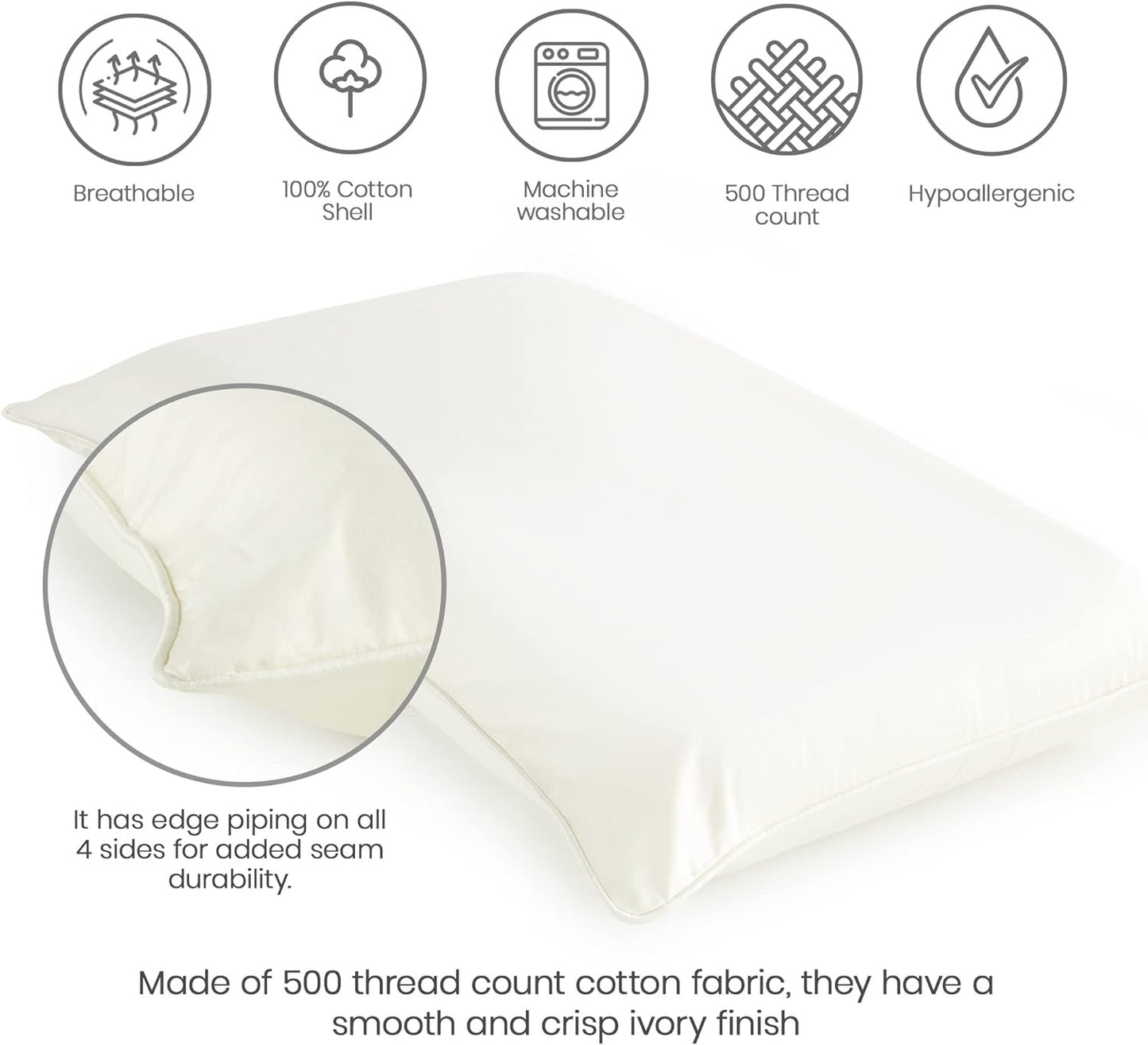 Pillow Protector - GOTS Certified, 100% Cotton Pillow Encasements with Zipper -