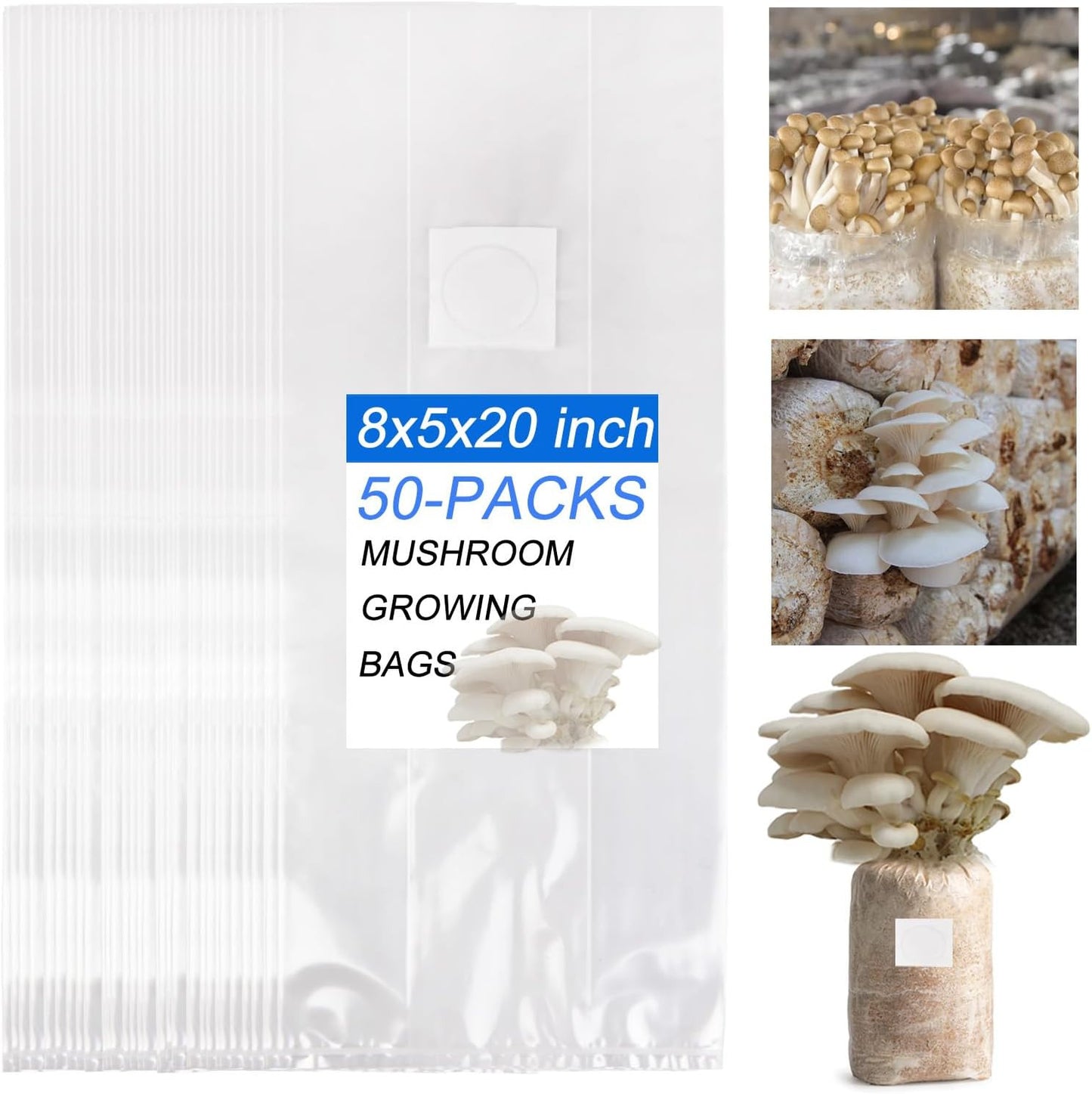 50Pcs Mushroom Growing Bag 6 Mil Thick Mushroom Spawn Bags Autoclavable Bags 8"X