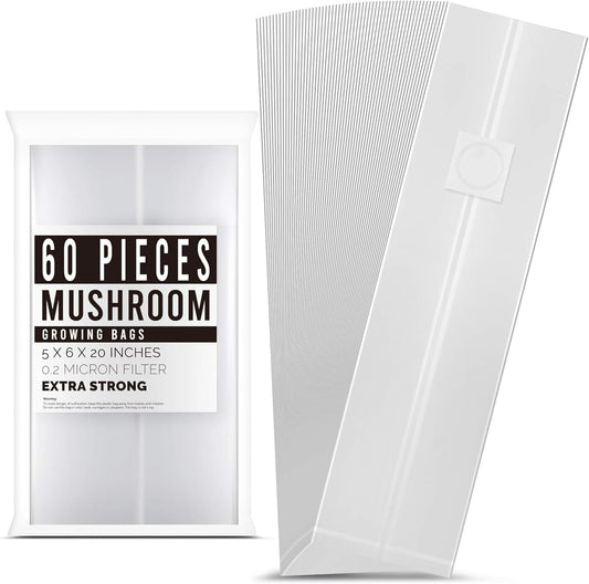 60-Pack Mushroom Grow Bags | Extra Strong Large Size Breathable Autoclavable Spa