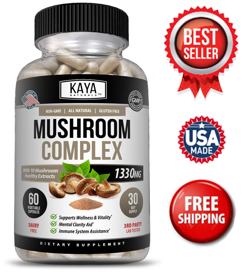 10X Mushroom Complex Supplement, Lions Mane, Reishi, Shiitake, Immune Capsule