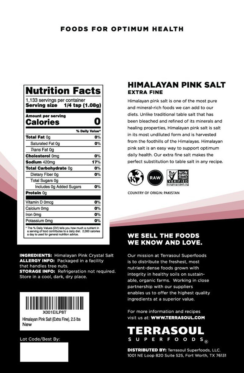 Himalayan Pink Salt, 2.5 Lbs - Extra Fine | Trace Minerals