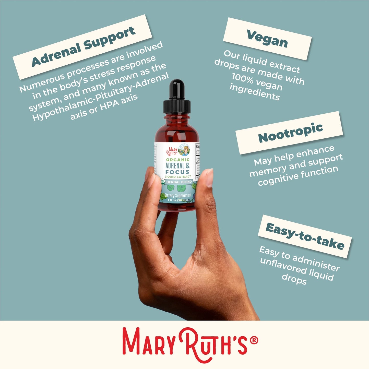 Maryruth'S USDA Organic Adrenal & Focus Liquid Drops |Astragalus Root | Herbal S