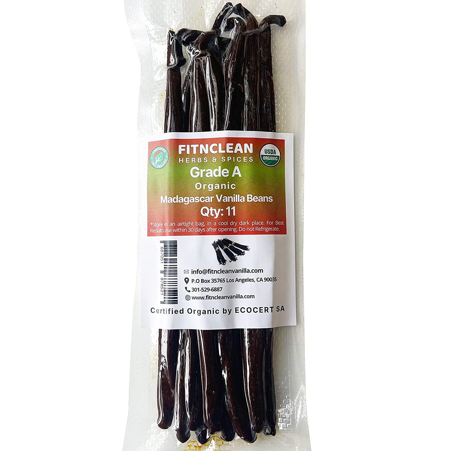 11 Madagascar Organic Vanilla Beans Grade A. Certified USDA Organic. ~6" by FITN