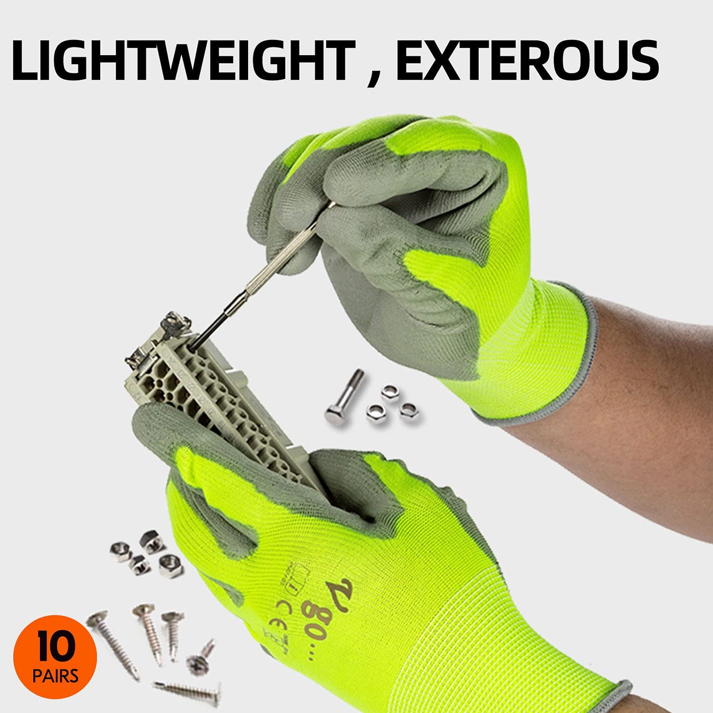 10-Pairs Safety Work Gloves, Gardening Gloves, Polyurethane Coated, Dipping Glov