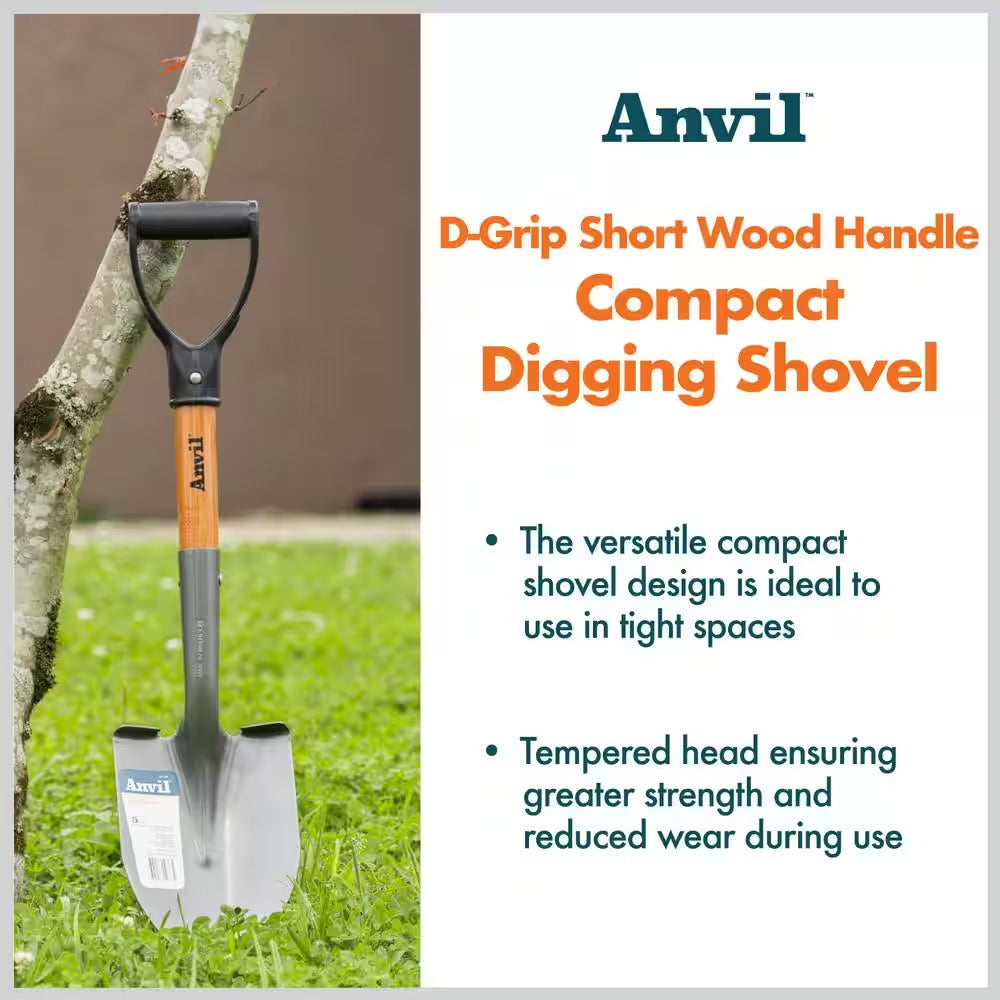 18 In. Wood D-Grip Short Handle Carbon Steel Compact Digging Shovel