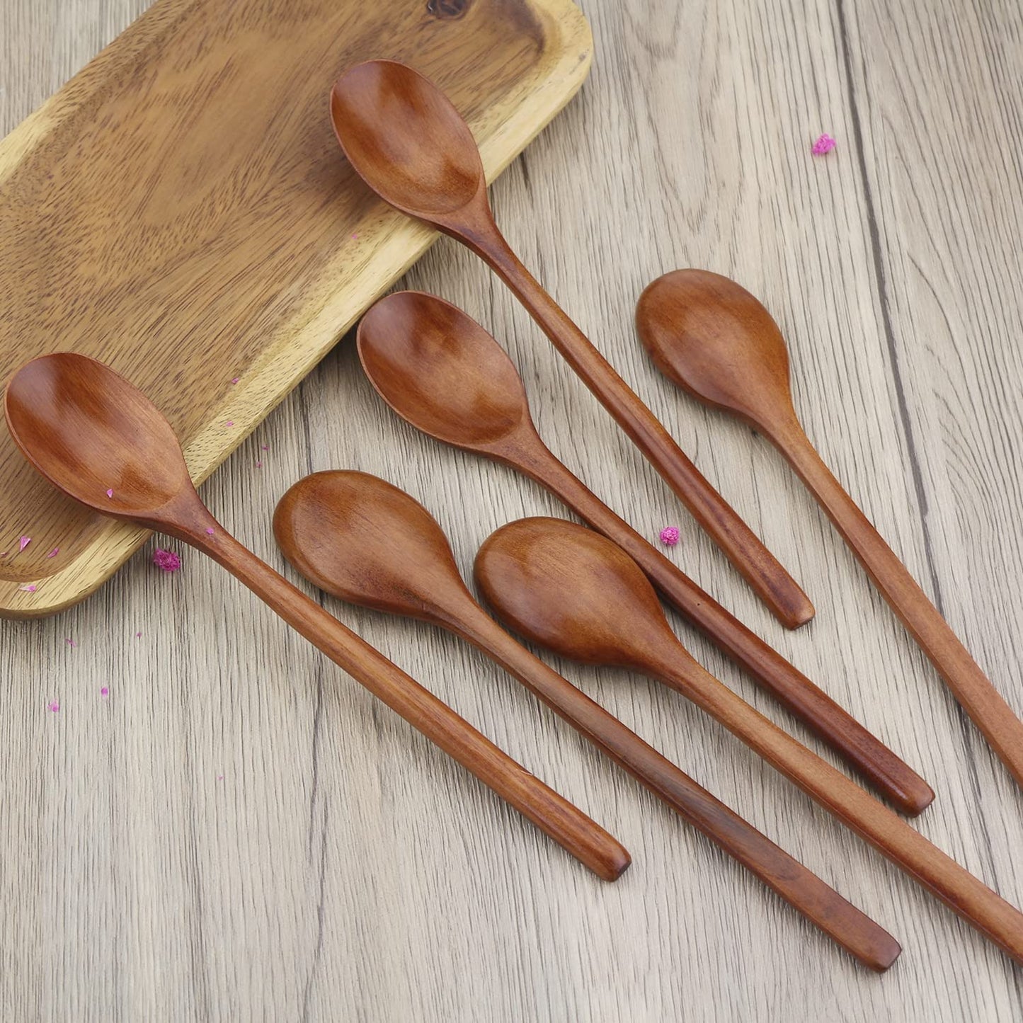 Wooden Spoons, 6 Pieces 9 Inch Wood Soup Spoons for Eating Mixing Stirring, Long