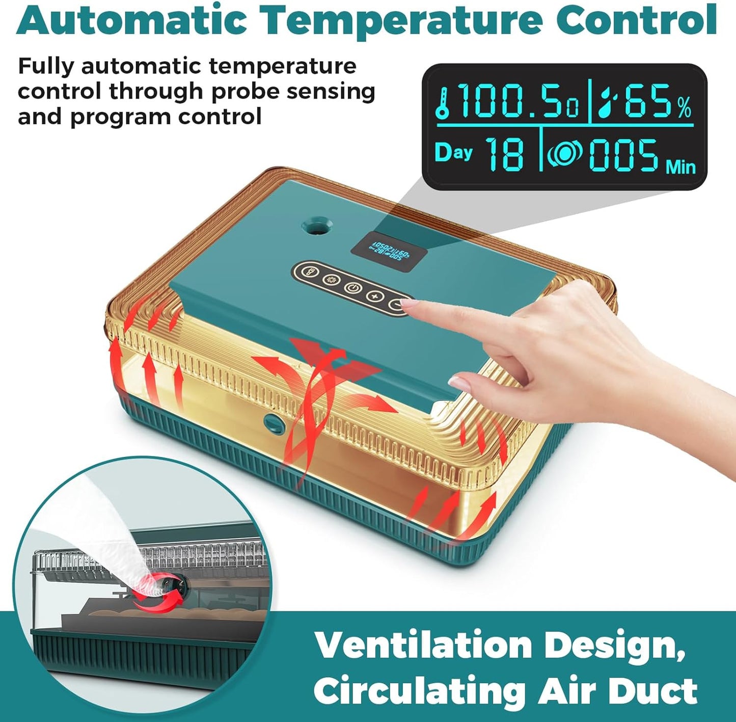 25 Egg Incubator Digital Poultry Hatcher Machine with Automatic Egg Turning, Tem