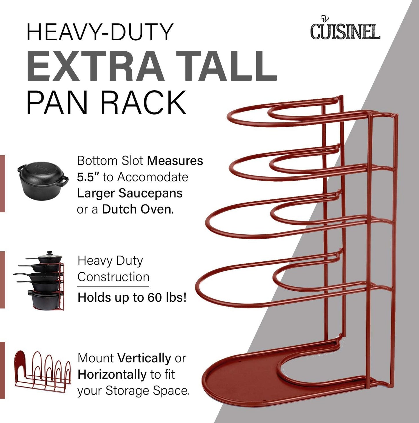 Heavy Duty Pots and Pans Organizer - Extra Large 5 Tier Pan Rack for Cast Iron S