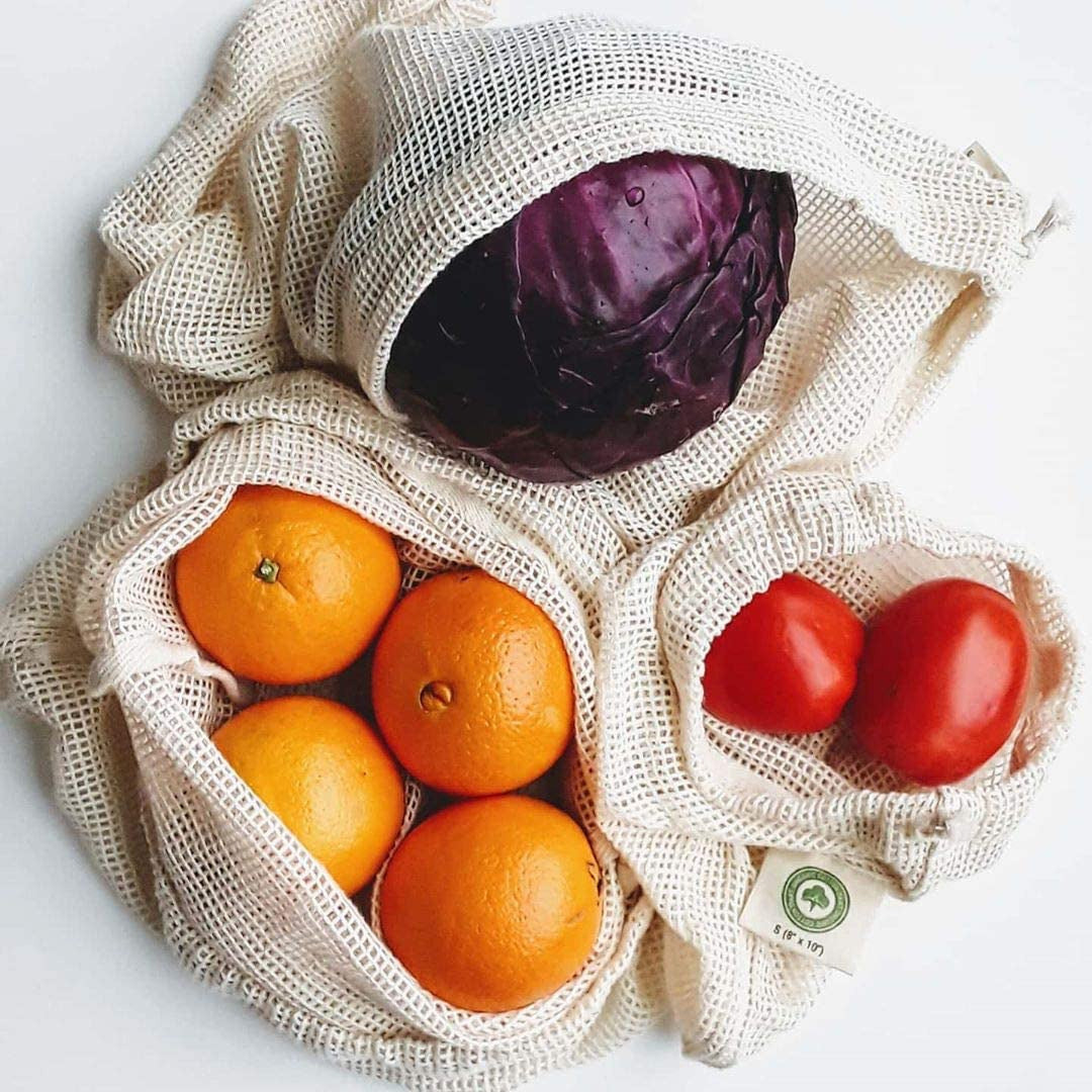 Reusable Cotton Mesh Produce Bags - 100% Organic Cotton, Durable, Double Stitche