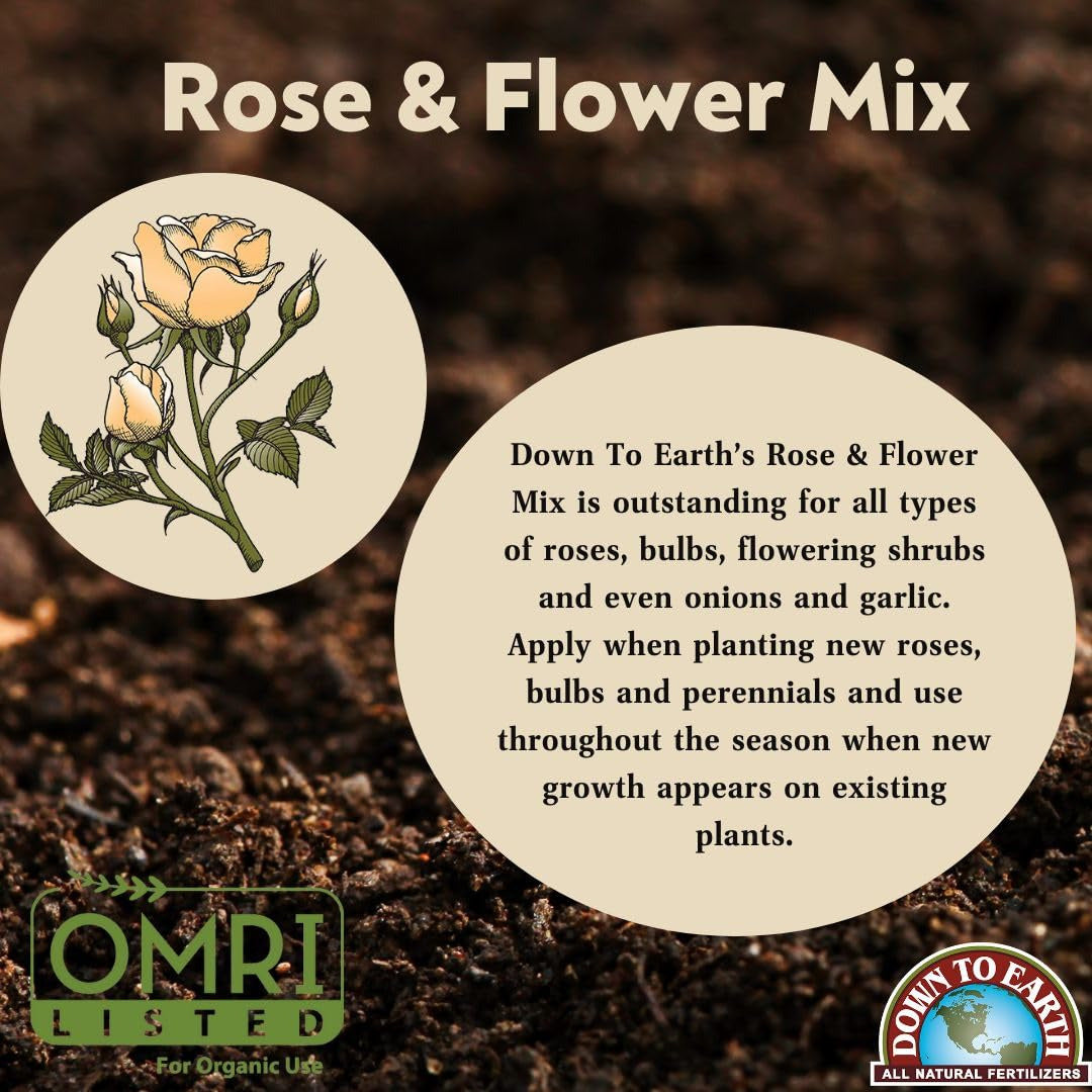 Down to Earth All Natural Rose & Flower Bulb Fertilizer Mix 4-8-4, 1 Lb