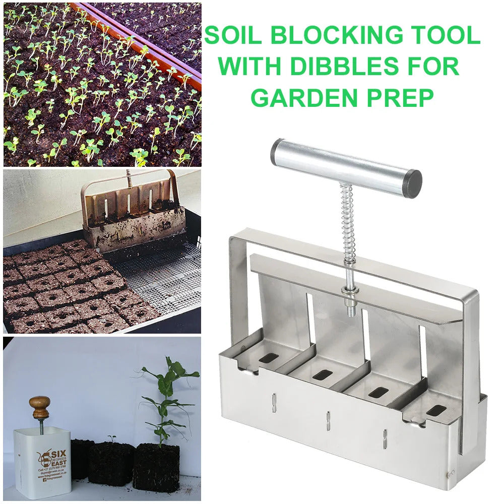 Handheld Soil Blocker 2-Inch Soil Block Maker Soil Blocking Tool with Dibbles Di