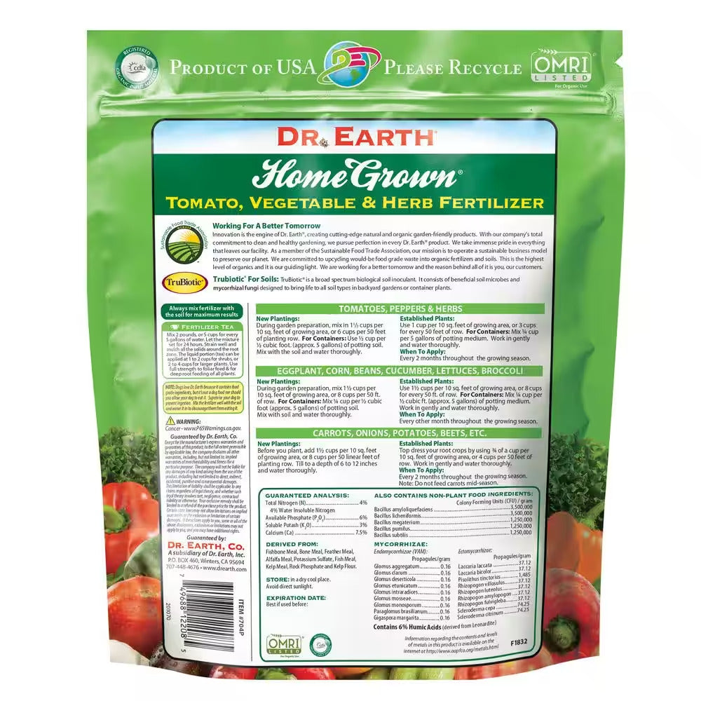 Home Grown 4 Lbs. 60 Sq. Ft. Organic Tomato, Vegetable and Herb Dry Fertilizer 4