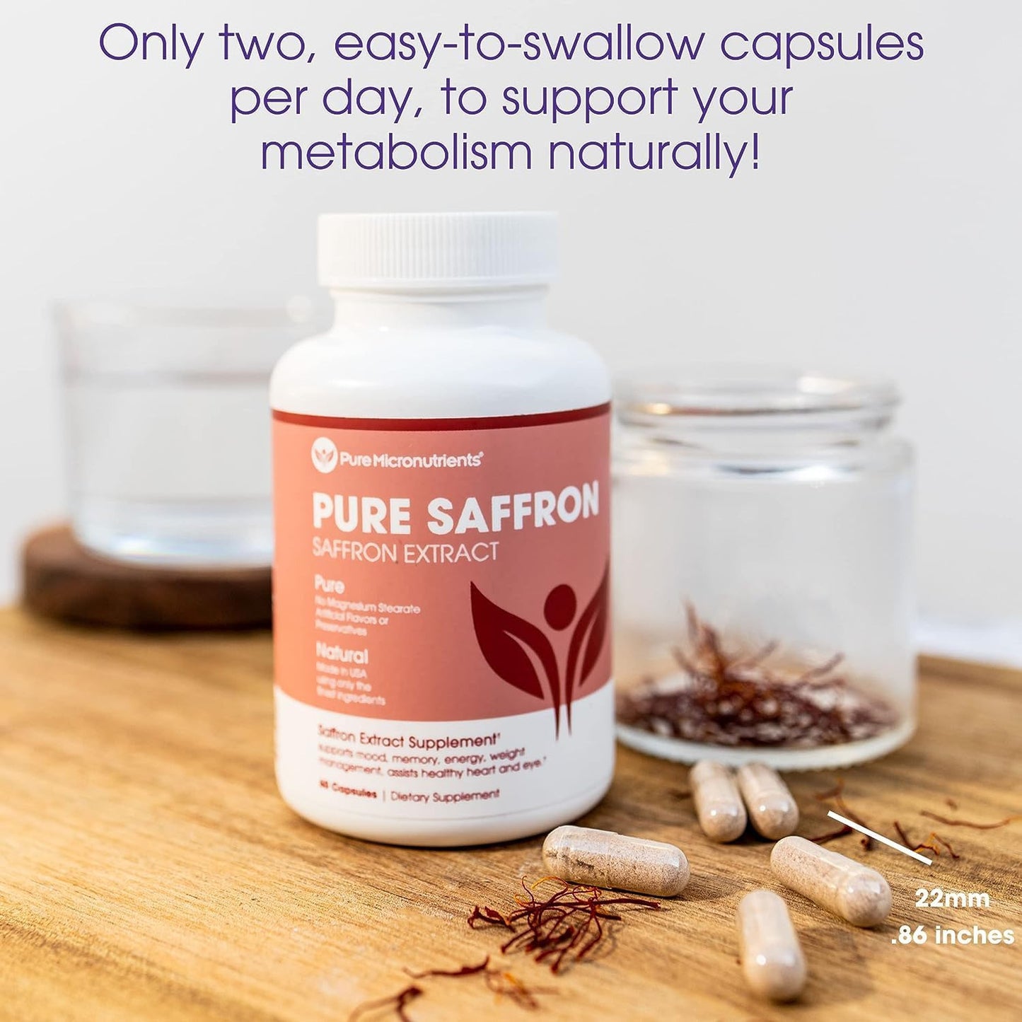 Saffron Supplements - 100% Pure Saffron Extract Capsules - Boost Energy & Mood,