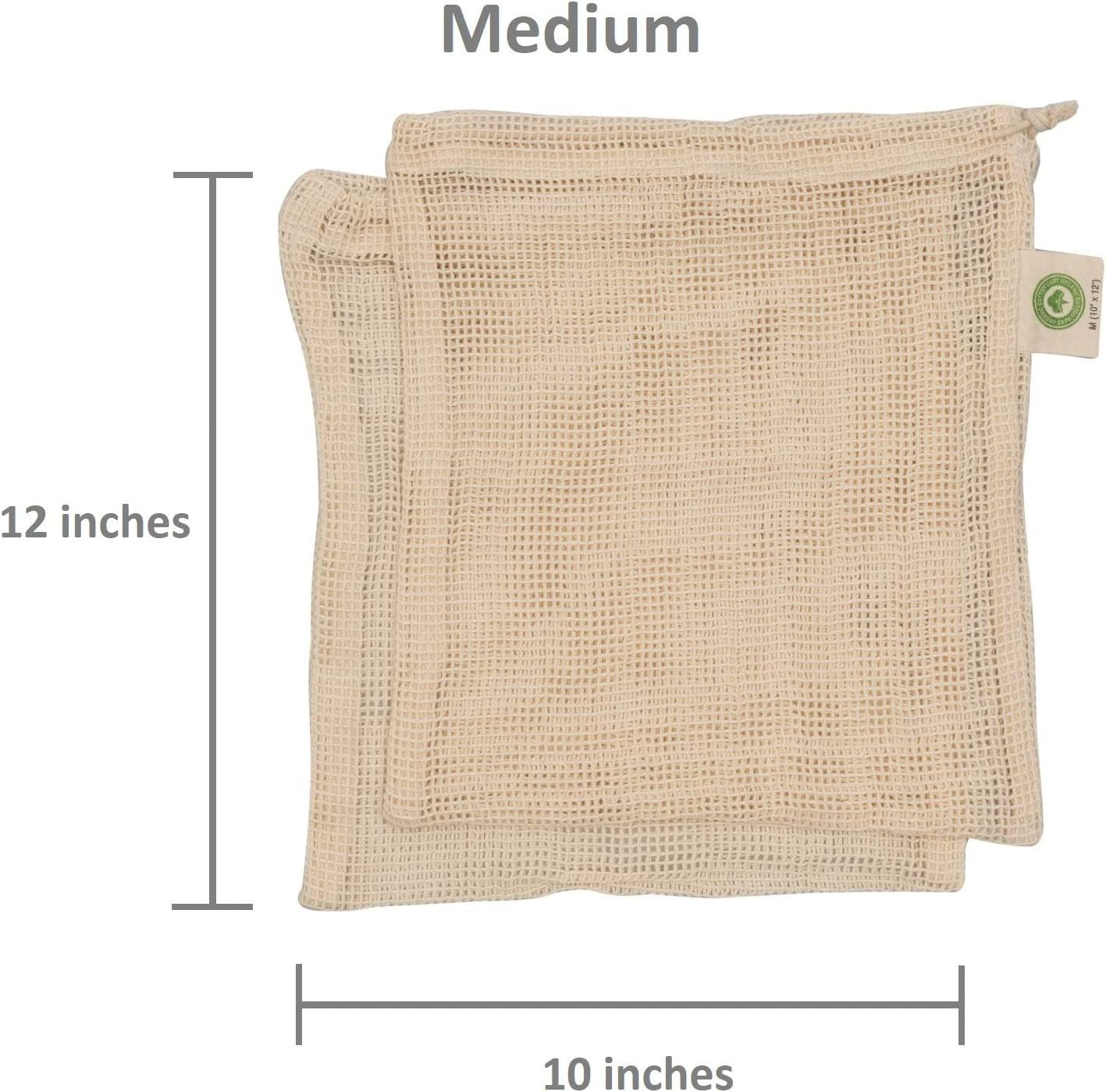 Reusable Cotton Mesh Produce Bags - 100% Organic Cotton, Durable, Double Stitche