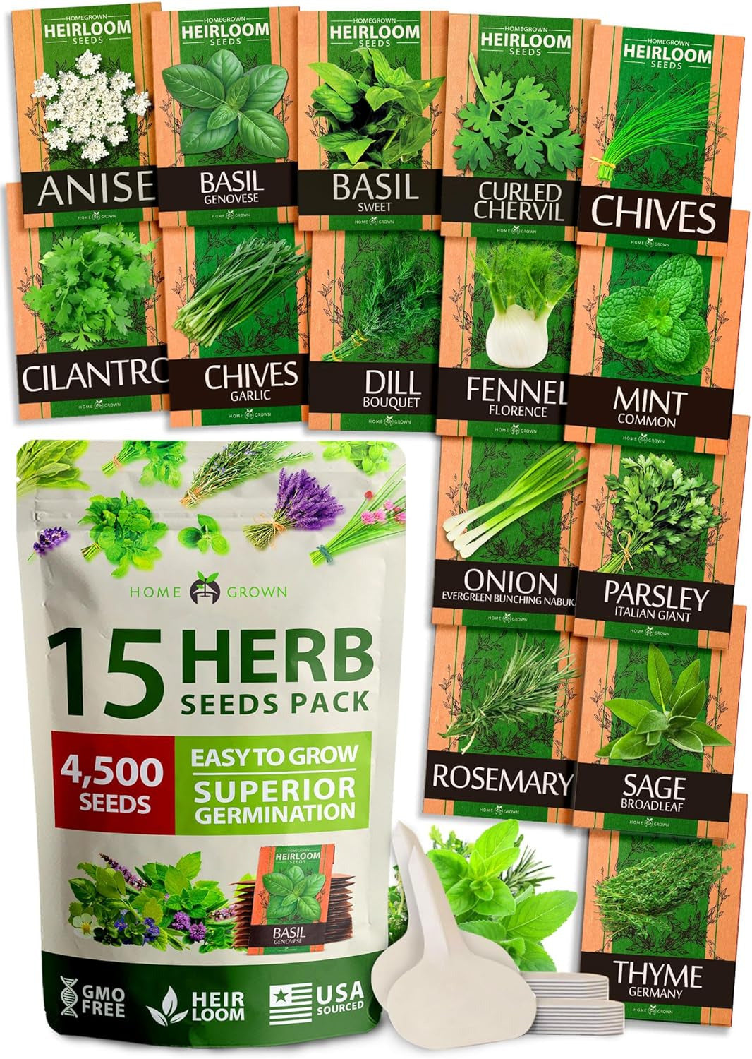 15 Culinary Herb Seeds - Heirloom & Non GMO - High Germination Rate - Seeds for