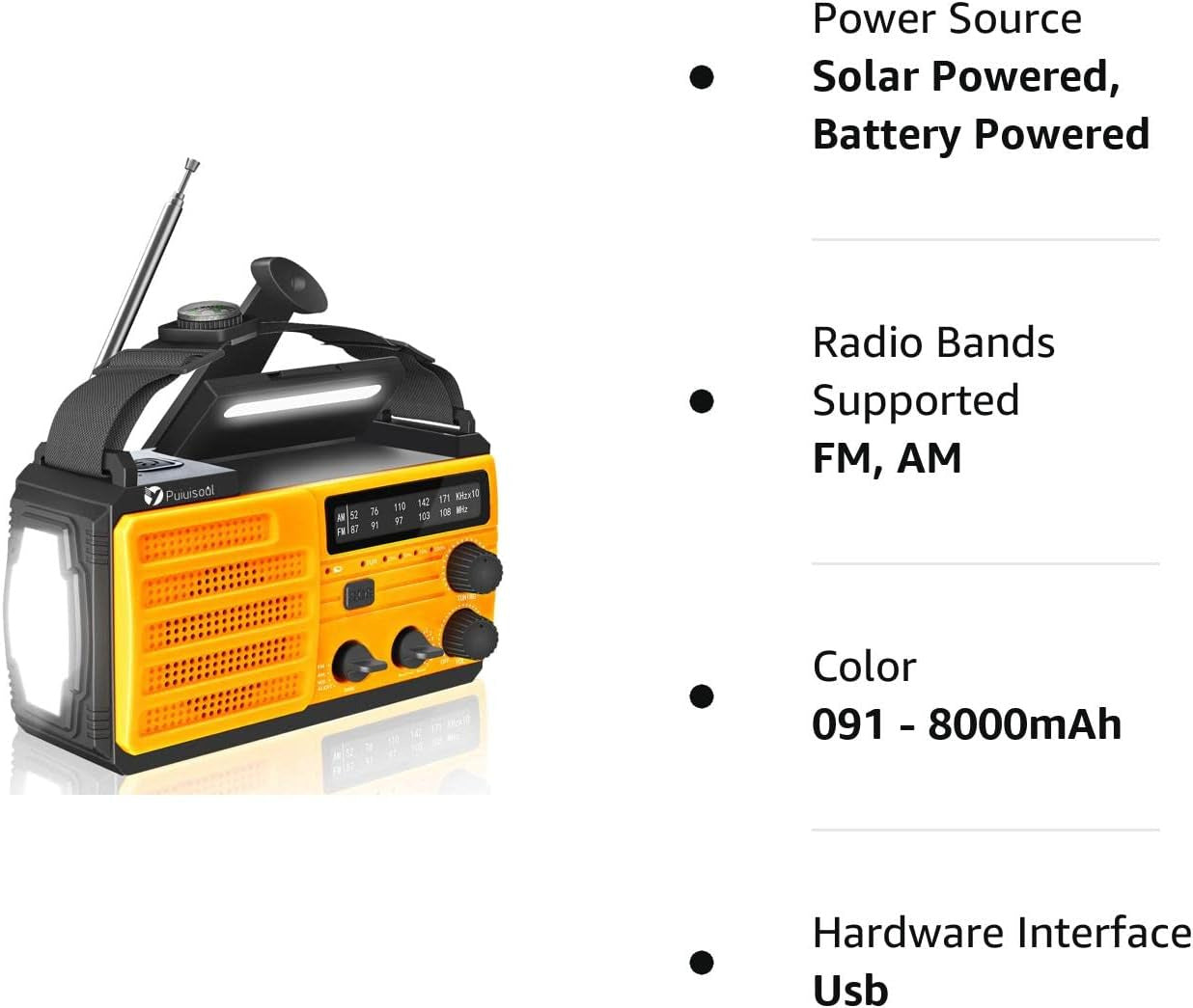 Emergency-Radio, 8000Mah Portable Weather Solar Radios with Hand Crank,Reading L