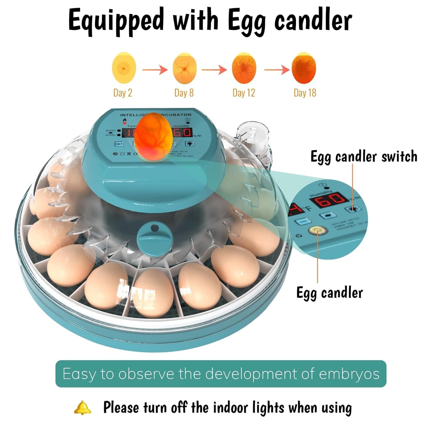 Hethay Egg Incubator, Intelligent Incubator for Chicken Eggs with Automatic Humi