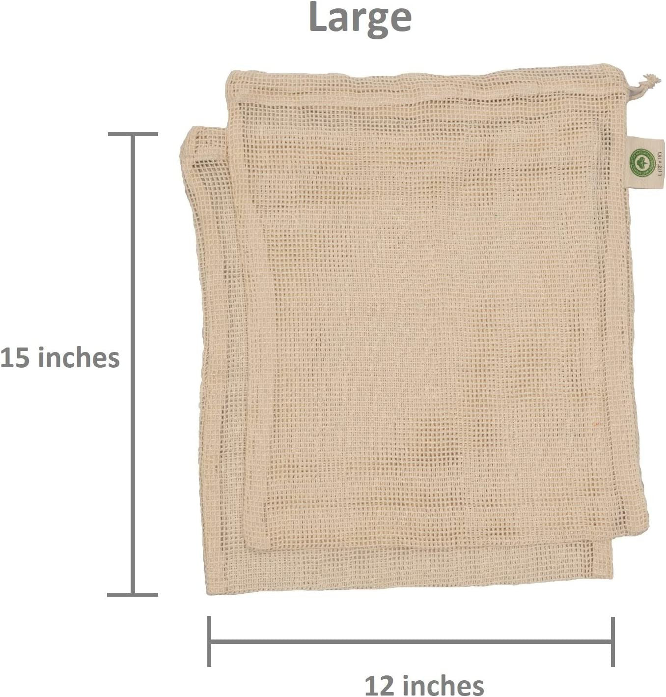 Reusable Cotton Mesh Produce Bags - 100% Organic Cotton, Durable, Double Stitche