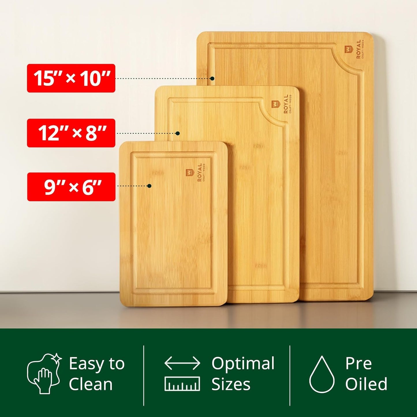 Cutting Boards for Kitchen - Bamboo Cutting Board Set of 3, Cutting Boards with