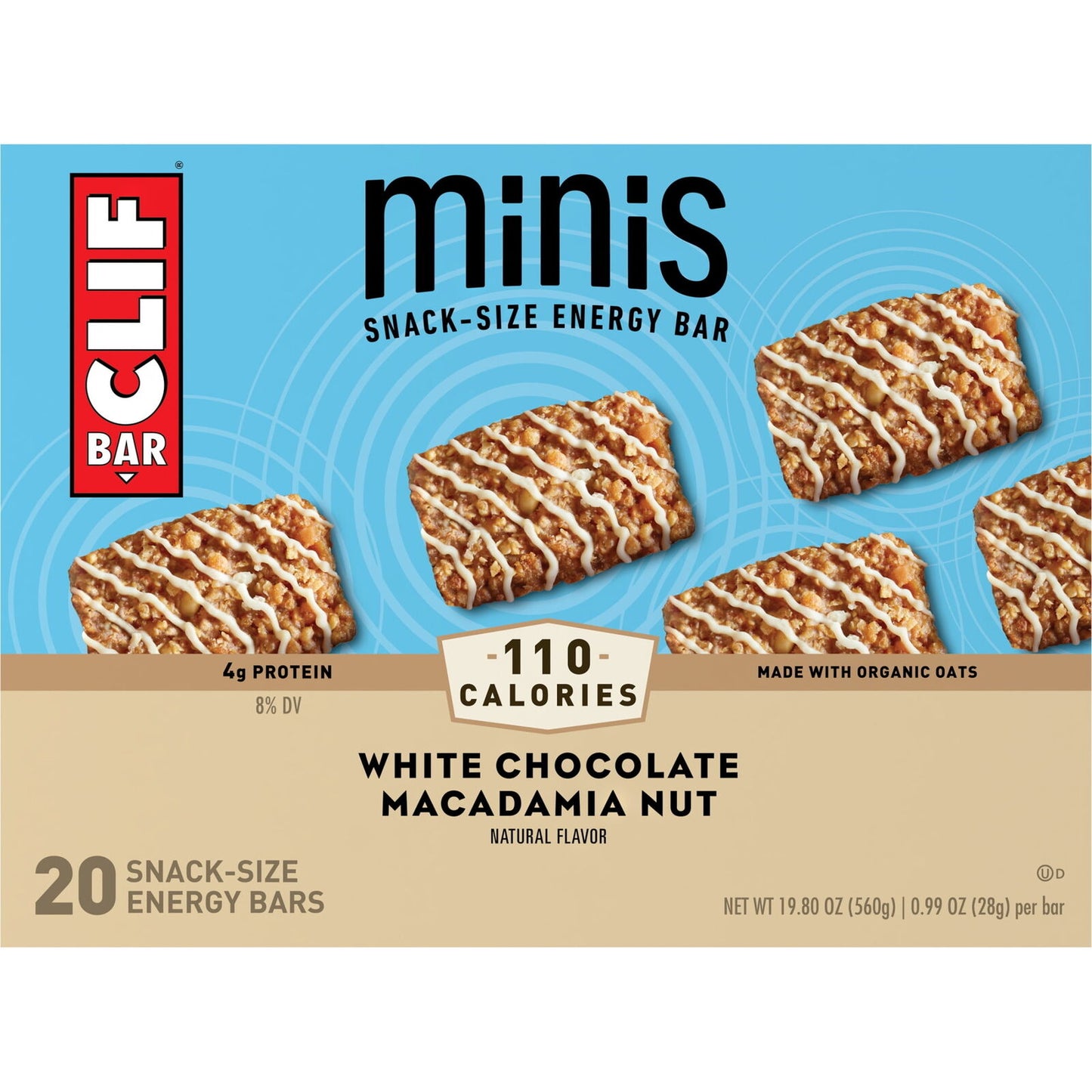 Minis - White Chocolate Macadamia Nut Flavor - Made with Organic Oats - 4G Prote