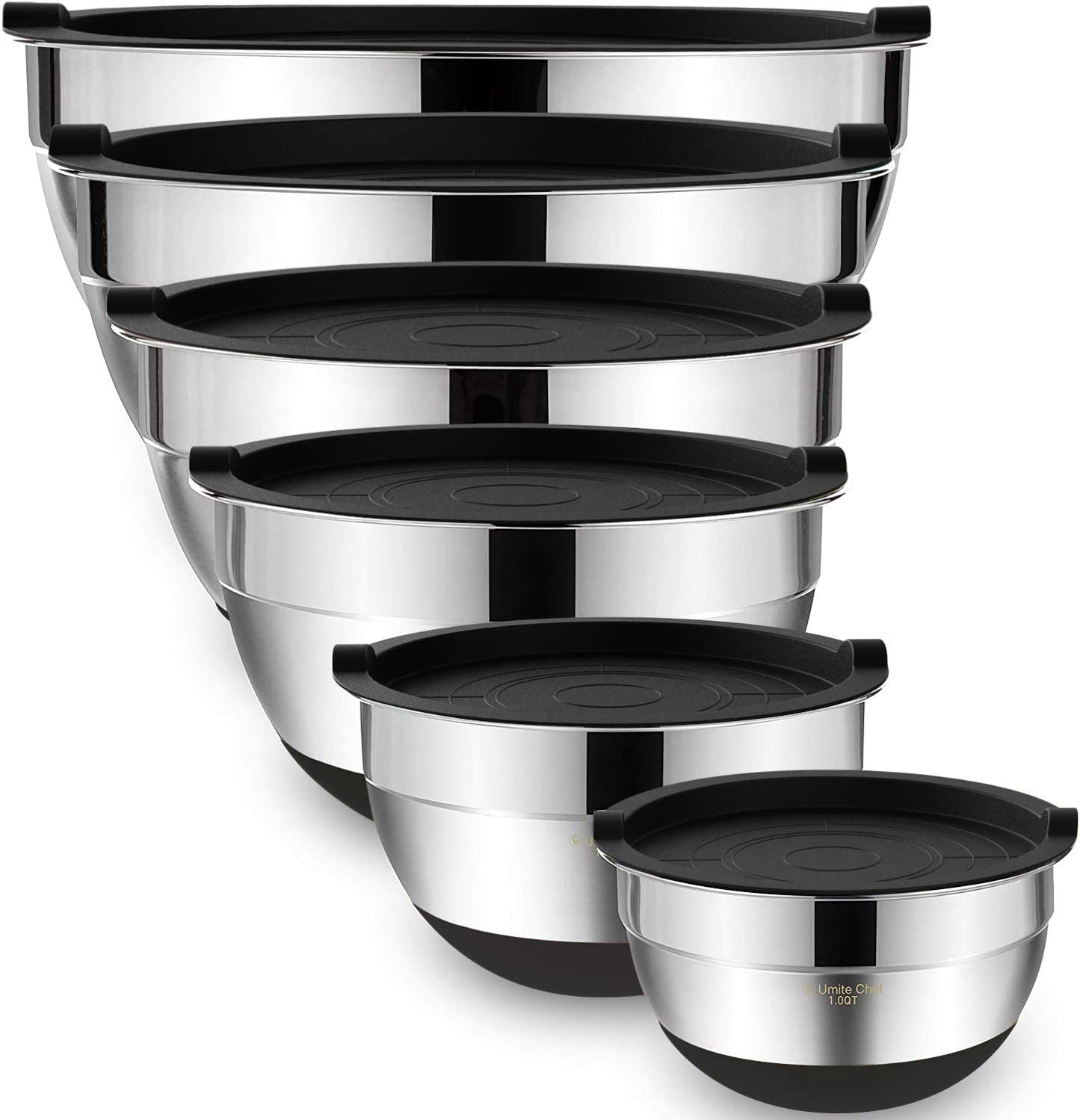 Mixing Bowls with Airtight Lids，6 Piece Stainless Steel Metal Nesting Storage Bo