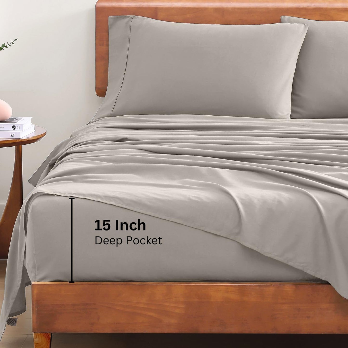 100% Organic Cotton King Sheet Set, 4Pc Cotton Sheets King Size, Percale Sheets,