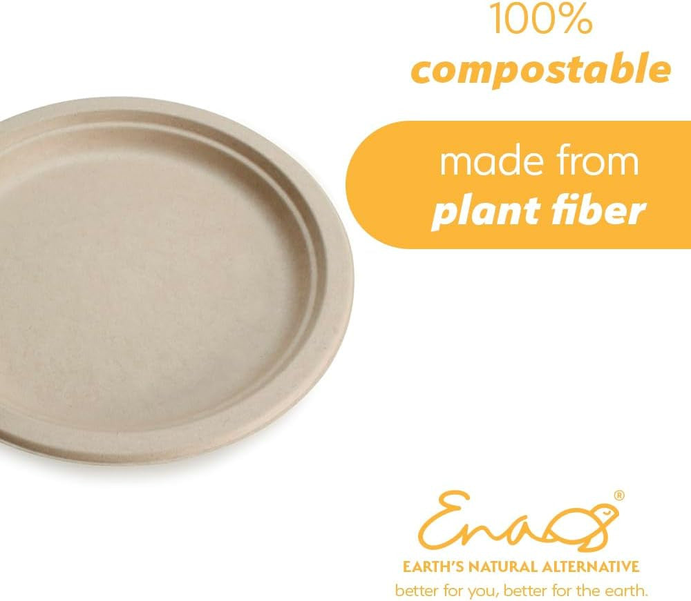 100% Compostable Disposable Paper Plates Bulk [9" 50 Pack], Bamboo Plates, Eco F