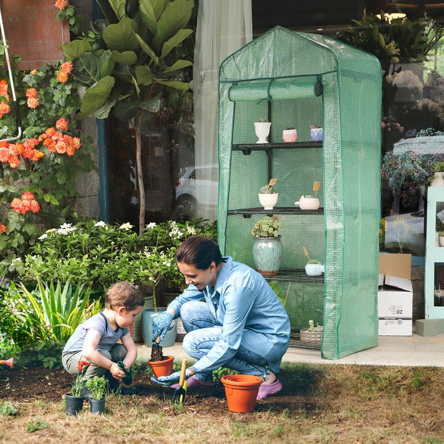 Mini Greenhouse for Outdoors Indoor, Small Greenhouses with 4-Tier Shelf, Portab