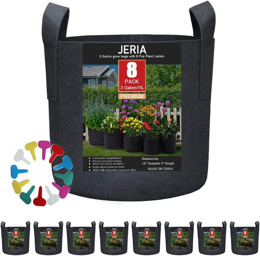 8-Pack 3 Gallon Grow Bags, Aeration Fabric Pots with Handles, Heavy Duty Thicken