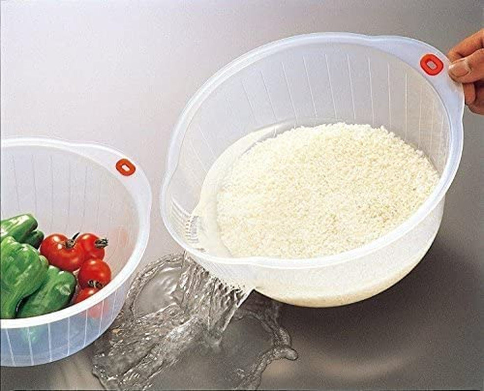 Japanese Rice Washing Bowl with Side and Bottom Drainers, Made in Japan