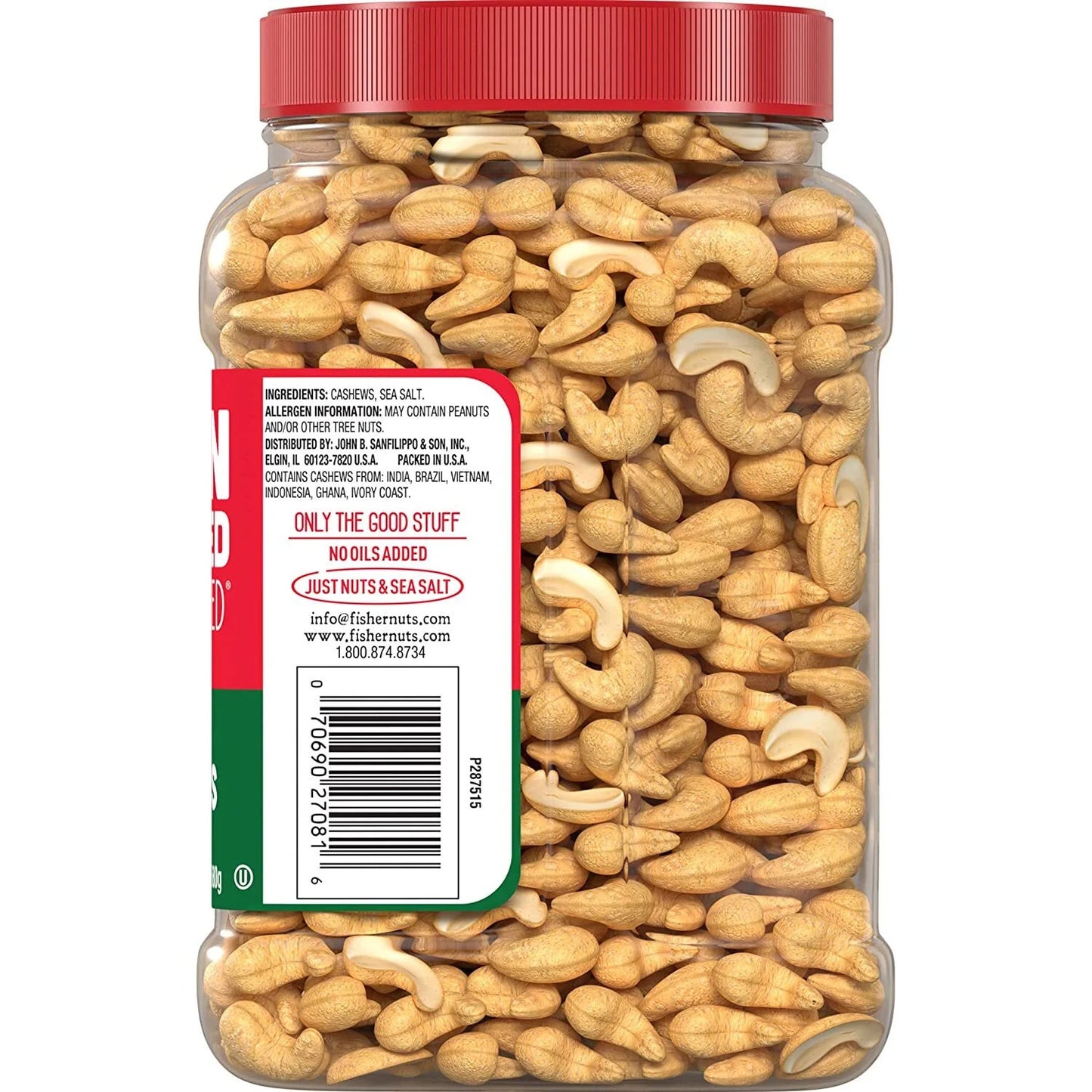 Fisher Snack Oven Roasted Never Fried Whole Cashews, 24 Ounces